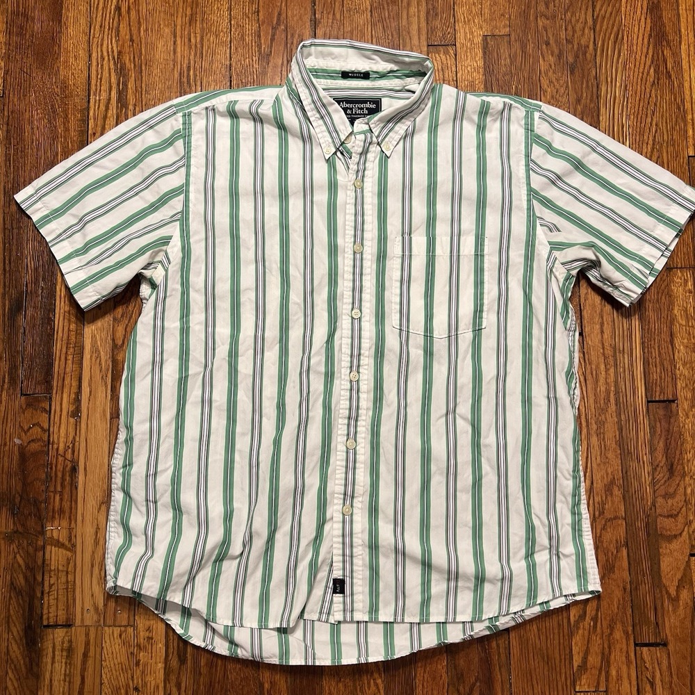 Abercrombie & Fitch Muscle Short Sleeve Men's Size XL Striped White Cotton Poly